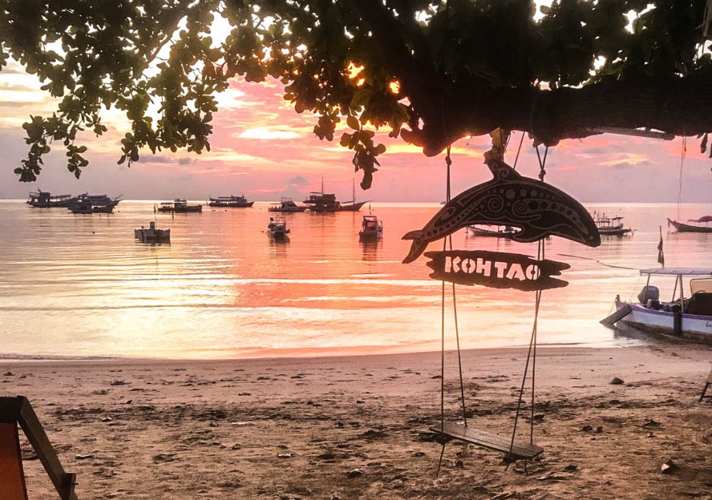 Sunset over the beach at Big Blue Diving Koh Tao