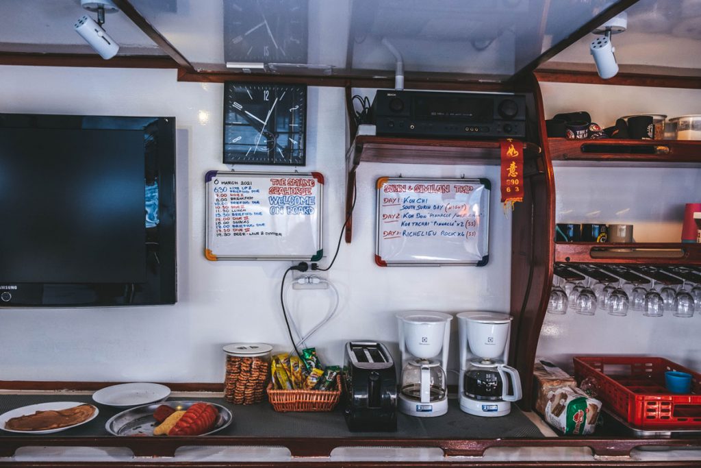 breakfast and coffee setup on smiling seahorse