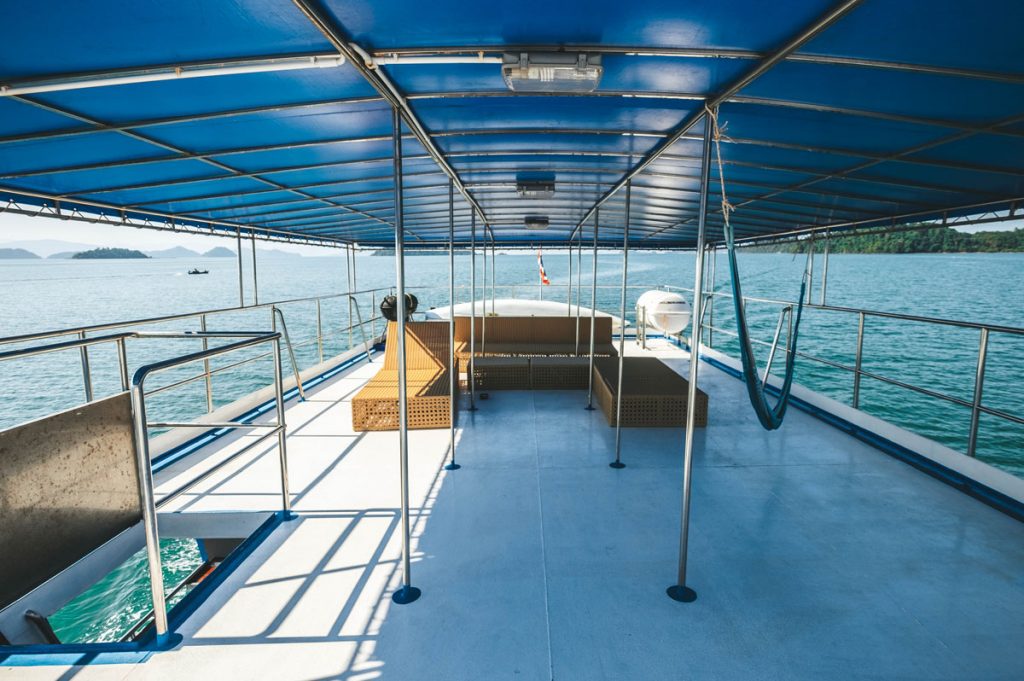 sundeck with loungers and hammock on smiling seahorse